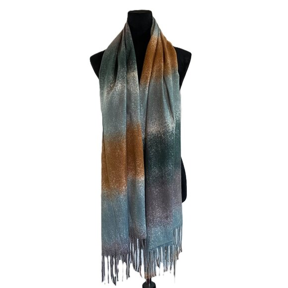 Jack & Missy Green and Gold Multicolor Chakra Scarf/Wrap with fringe - Picture 3 of 11